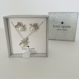 Kate Spade faux pearl and rhinestone bow earring and necklace set
